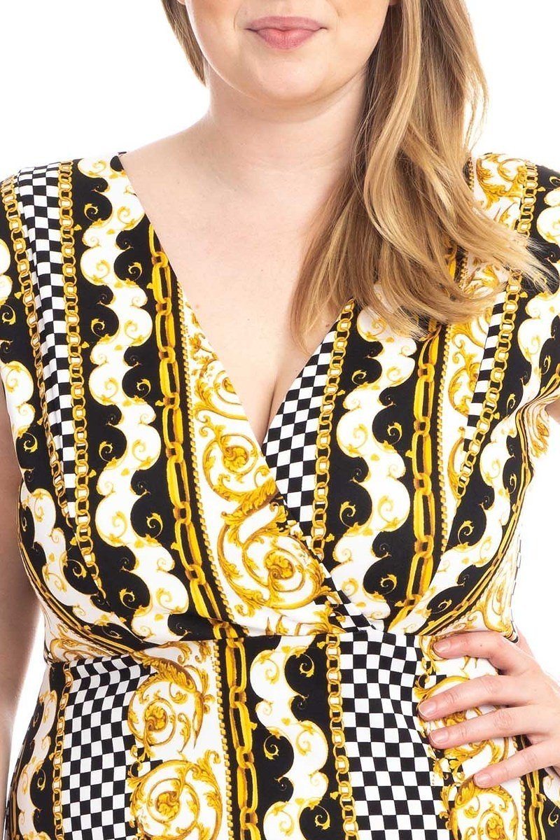 Plus Size Boarder Print V-neck Bodycon Dress