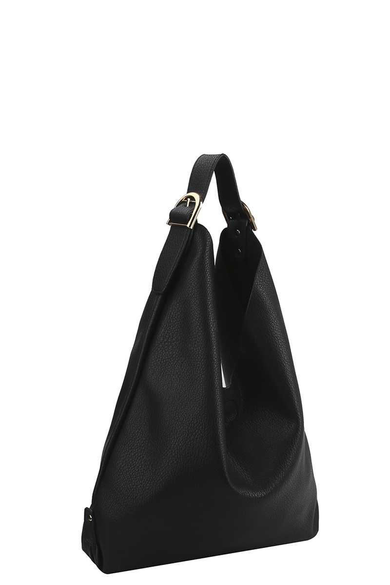 Smooth Textured Buckle Hobo Bag