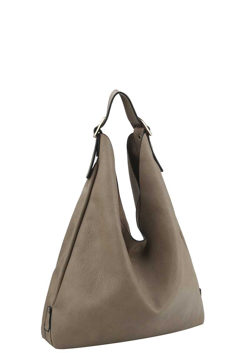 Smooth Textured Buckle Hobo Bag