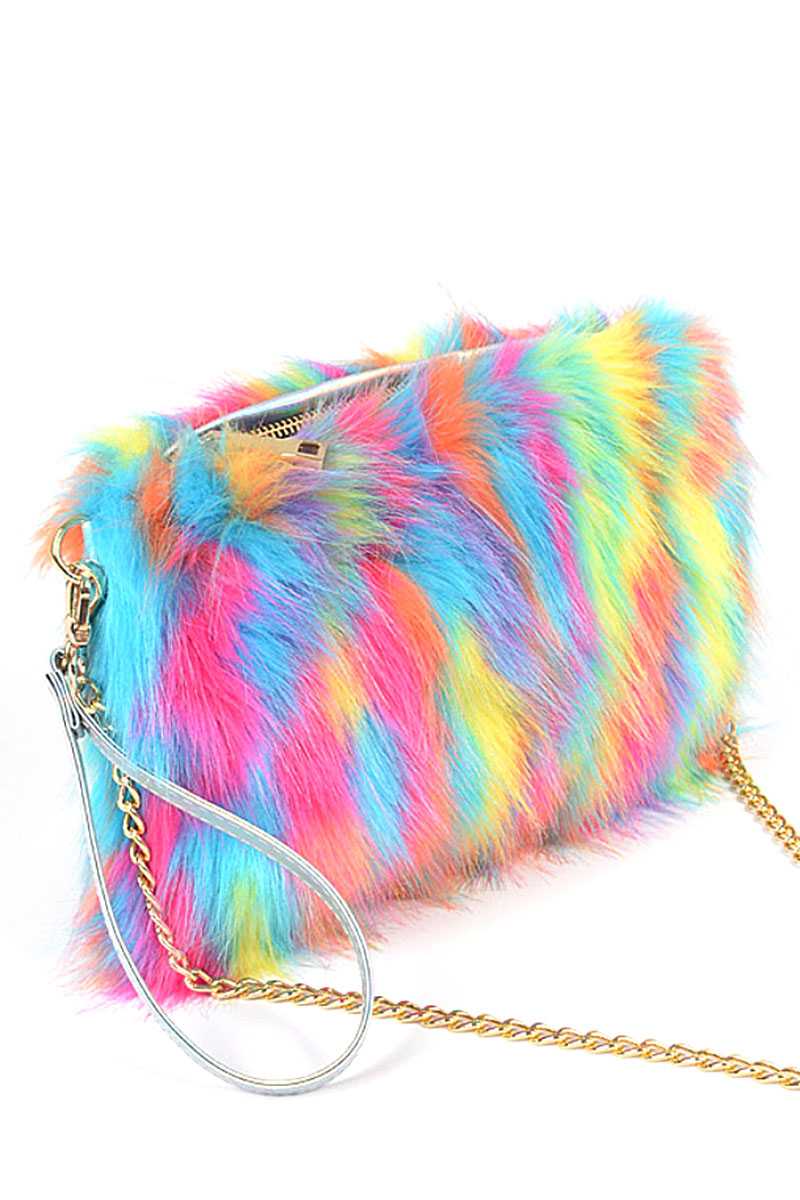 Bright Multi Faux Fur Pouch Bag