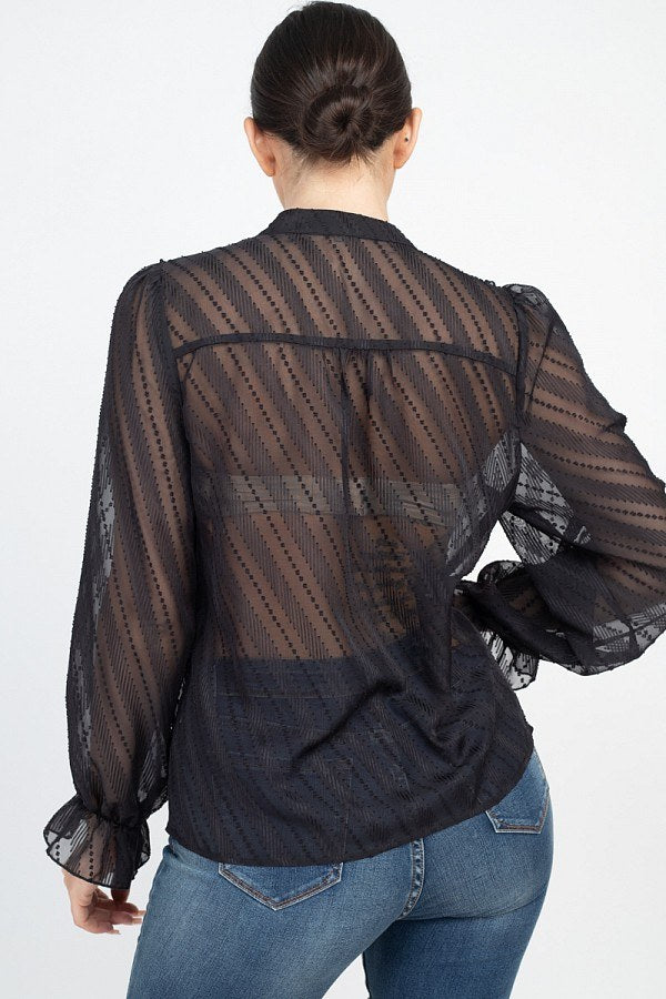 Semi Sheer Ruffle Blouse