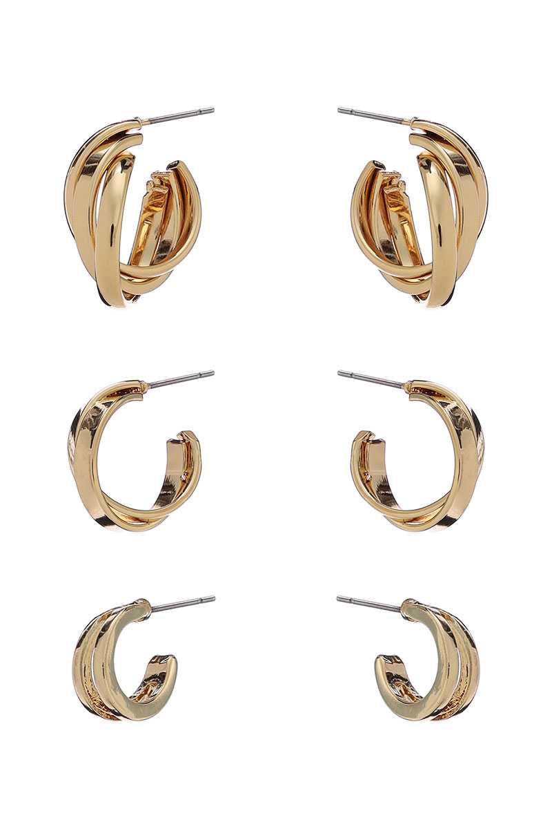 Basic Metal Mini Hoop 3 Pair Earring Set