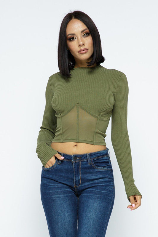 Knit Crop Top With Bottom Mesh