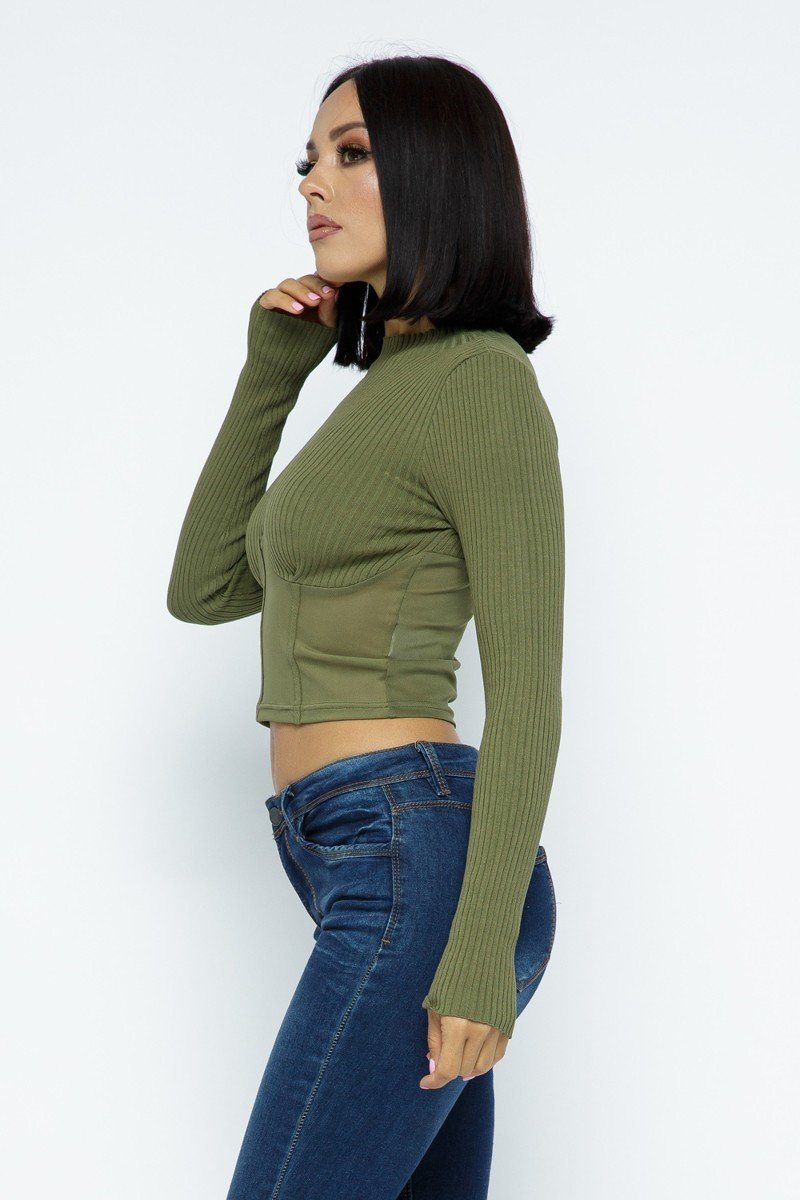 Knit Crop Top With Bottom Mesh