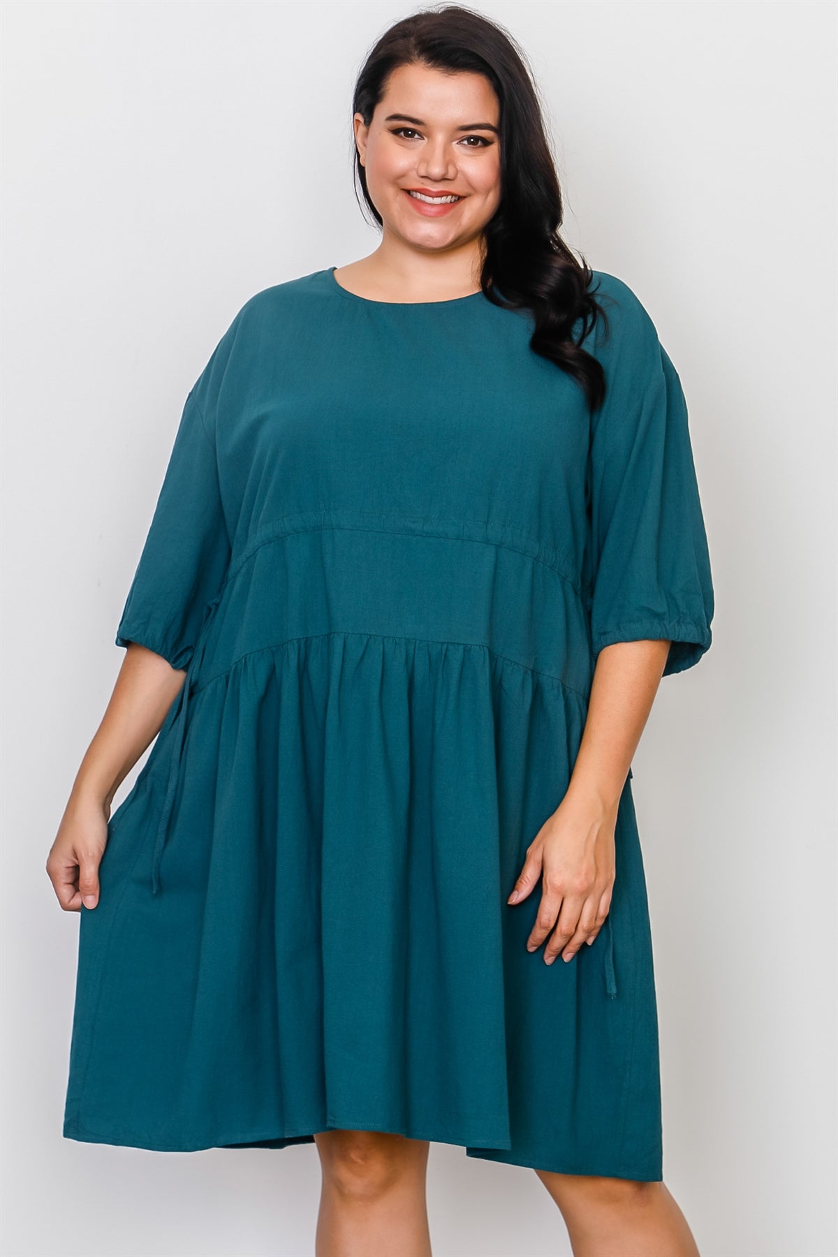 Plus Size Black Tie Sleeve Loose Midi Dress