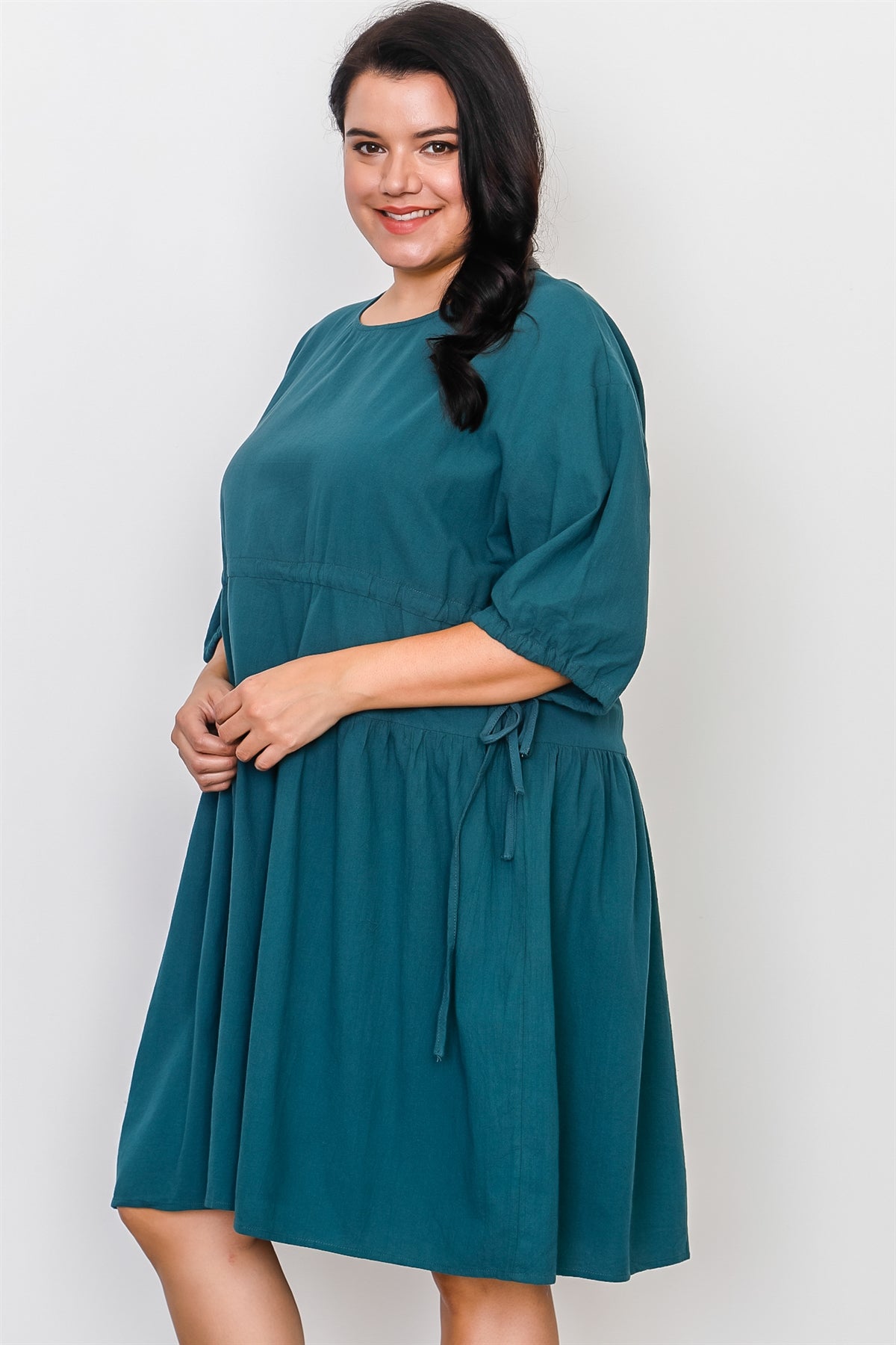 Plus Size Black Tie Sleeve Loose Midi Dress