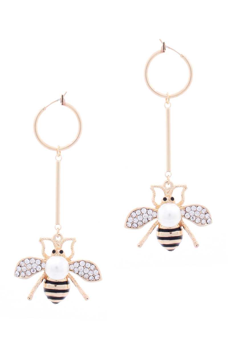 Mini Hoop Queen Bee Dangle Metal Bar Earring