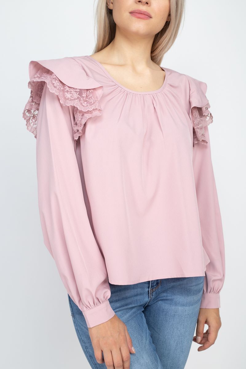 Balloon Sleeve Lace Ruffle Top