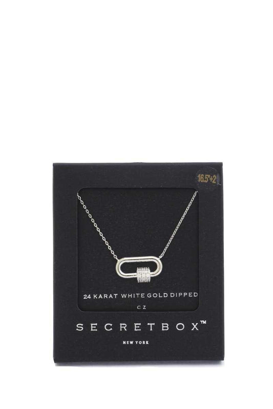 Secret Box Rhinestone Cube Oval Ring Pendant Necklace