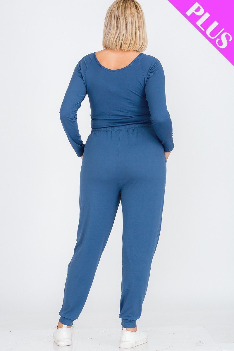 Plus Size Strap Ruched Top And Jogger Pants Set