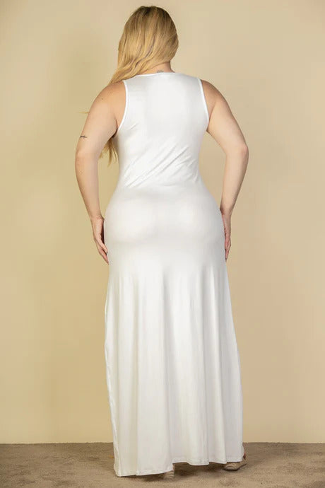 Plus Size Plunge Neck Thigh Split Maxi Dress