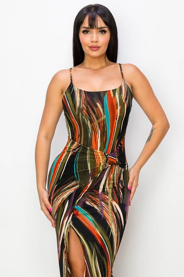 Split Thigh Multicolor Long Dress